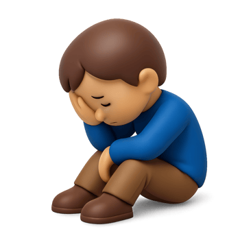 Disappointed 3D Character Sitting with Head Down in Simple Design png