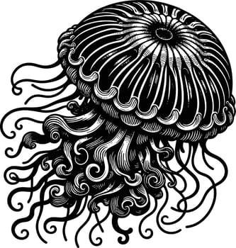 Jellyfish with vintage illustration, and blackwhite. vector