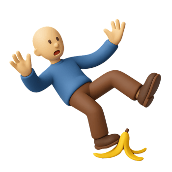 Cartoon Character Slipping on Banana Peel in Humorous Mishap Scene png