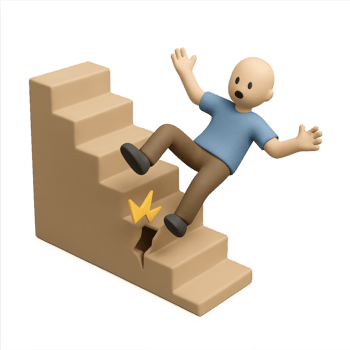 3D Animated Character Falling Down a Staircase with a Mishap png