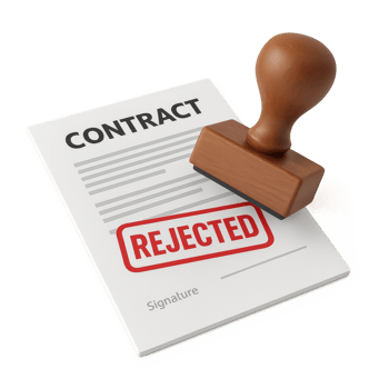 Rejected Contract Document with a Wooden Stamp and Signature Line png