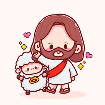 Cartoon Jesus with a sheep vector