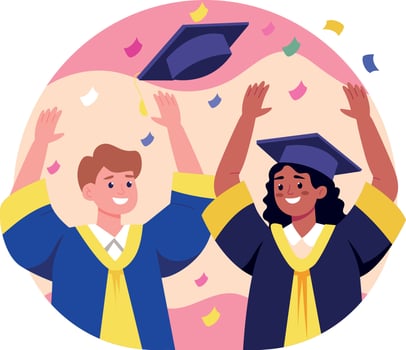 A flat style illustration showing students enjoying graduation celebration vector