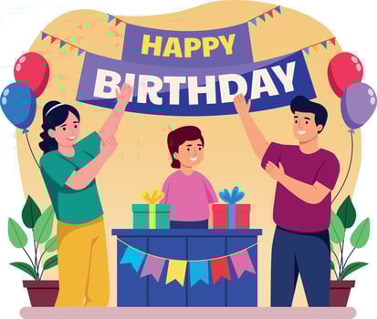 A flat style illustration showing birthday celebration vector