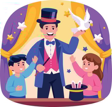 A flat style illustration showing magic show vector