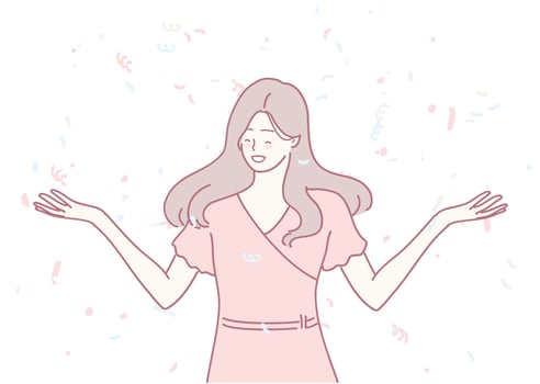 A Joyful Celebration Featuring Colorful Confetti and a Cheerful Woman Full of Enthusiasm vector