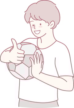 Boy with soccer ball and thumbs up vector