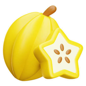 Whole carambola fruit and star shaped slice png