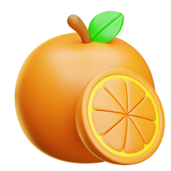 3d orange fruit with slice and leaf png