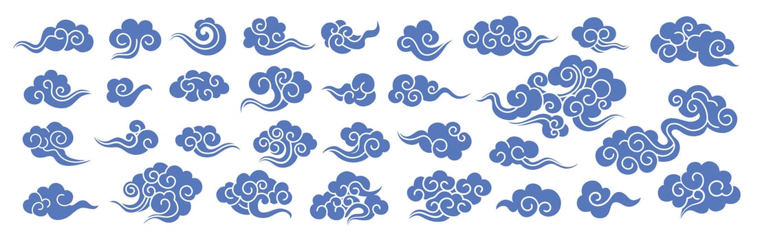 Solid style set of traditional Chinese clouds with swirling decorative forms , Chinese cloud element collection. Elegant clouds and waves in Japanese style. Asian traditional vector