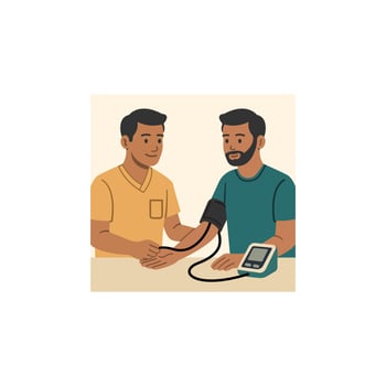 Flat Illustration of Male Nurse Checking Blood Pressure with Digital Monitor vector