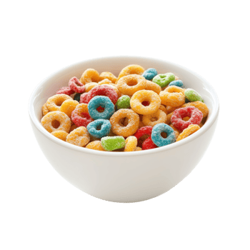 Cereal loops in a bowl on transparent background png