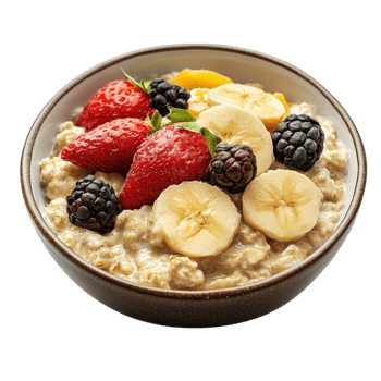 Oatmeal with fresh fruit on transparent background png
