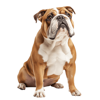 A bulldog sitting posed on transparent background png
