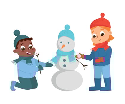 Cute Boy and Girl Building Snowman Illustration vector