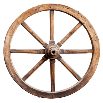 A wooden wagon wheel on transparent background. png