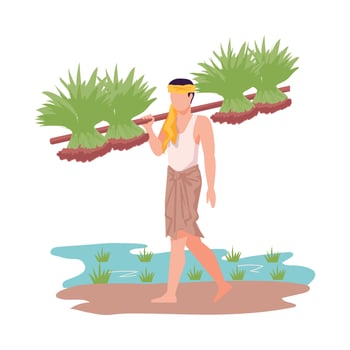 Asian Male Farmer Carrying Agricultural Crops Illustration vector