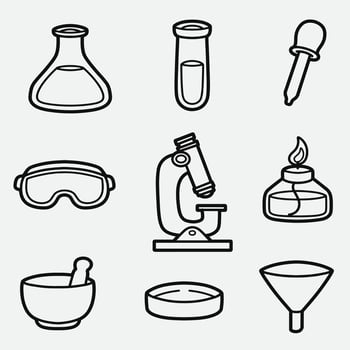 set of laboratory equipment with outline style good for symbol, icon, element design, coloring book, coloring page, etc vector