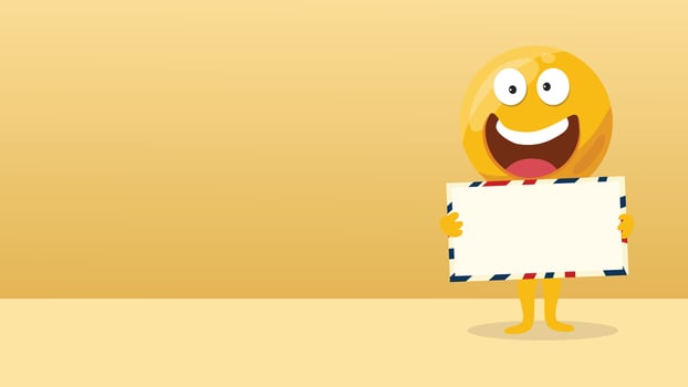 A bright emoji character smiling while holding a blank sign on emoji day vector