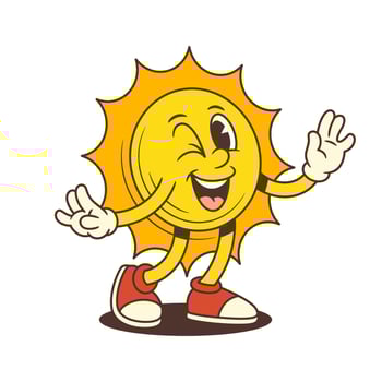 Happy Cartoon Sun Mascot Winking Waving Dancing Smiling Illustration vector