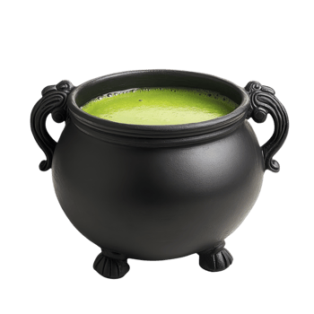 Cauldron with green liquid on transparent background. png