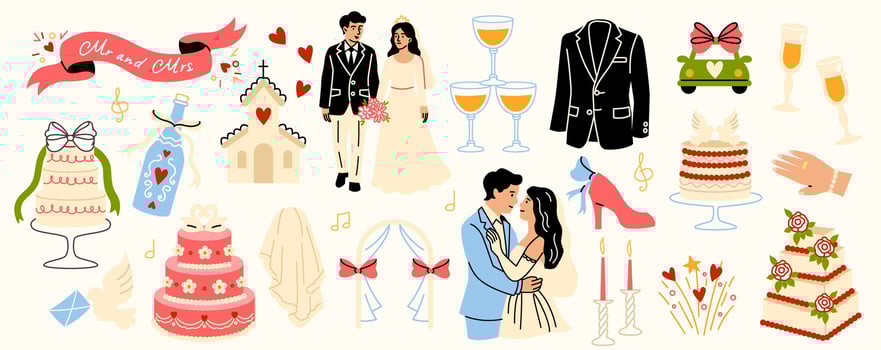 Wedding illustrations and celebration designs vector