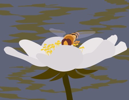 Bright flower with bee. Flower in flat design style. vector