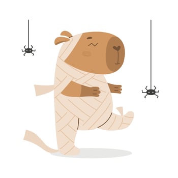 Funny capybara in mummy costume vector