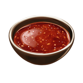 Bowl of red chili sauce on transparent background. png