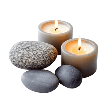 Candles and smooth stones on transparent background. png