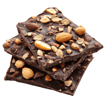 Chocolate bark with nuts on transparent background. png
