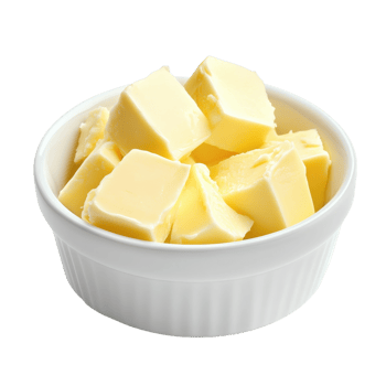 Butter cubes in a bowl on transparent background. png