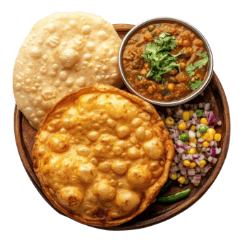 Indian puri with curry on transparent background. png