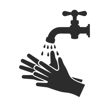 Washing hands under water faucet with water drops for hygiene and sanitization vector