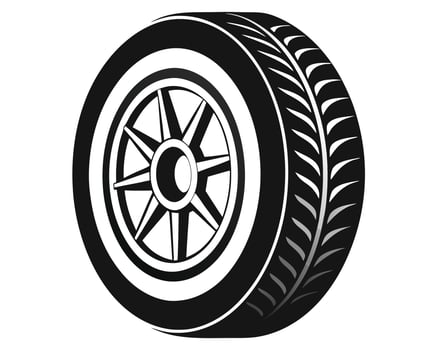 Isolated illustration of a car wheel and tire in a monochrome design with white background vector