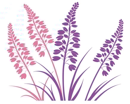 Elegant floral silhouettes in pink and purple with long stems and simple grass details vector
