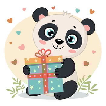 Panda holding a gift box vector