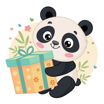 Cute panda present box vector