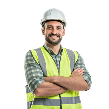 Smiling construction worker in hard hat and safety vest png
