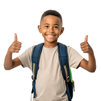 Happy african american boy with backpack giving thumbs up png