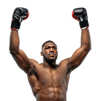 Victorious black boxer with arms raised in celebration png