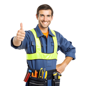Happy handyman giving thumbs up wearing work uniform png