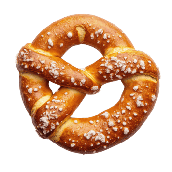 A salted baked pretzel on transparent background. png