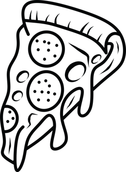 Black and White Line Art of Melting Pizza Slice with Toppings png