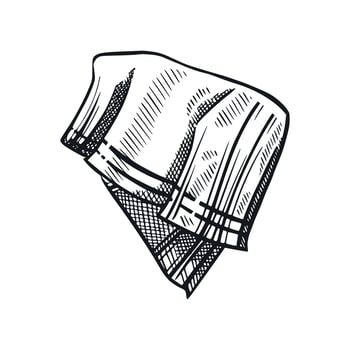 Napkin, a fabric towel for the kitchen folded in half with dark stripes around the edges. All objects are hand-drawn in . The illustration is suitable for printing on product packaging, design vector