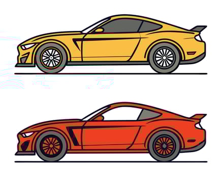 illustration of two modern sports cars in yellow and red colors isolated on white vector