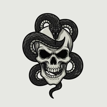 Logo design of a skull with a snake wrapped around it vector