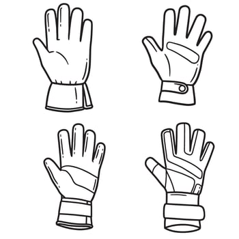 A set of four detailed racing gloves silhouettes in black and white illustration for protection and safety equipment design vector