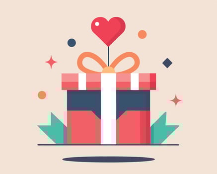 Colorful illustration of a present box with a heart and decorative elements vector