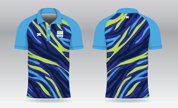 camo blue light green polo jersey shirt mockup template design for badminton tennis soccer football or sport uniform vector